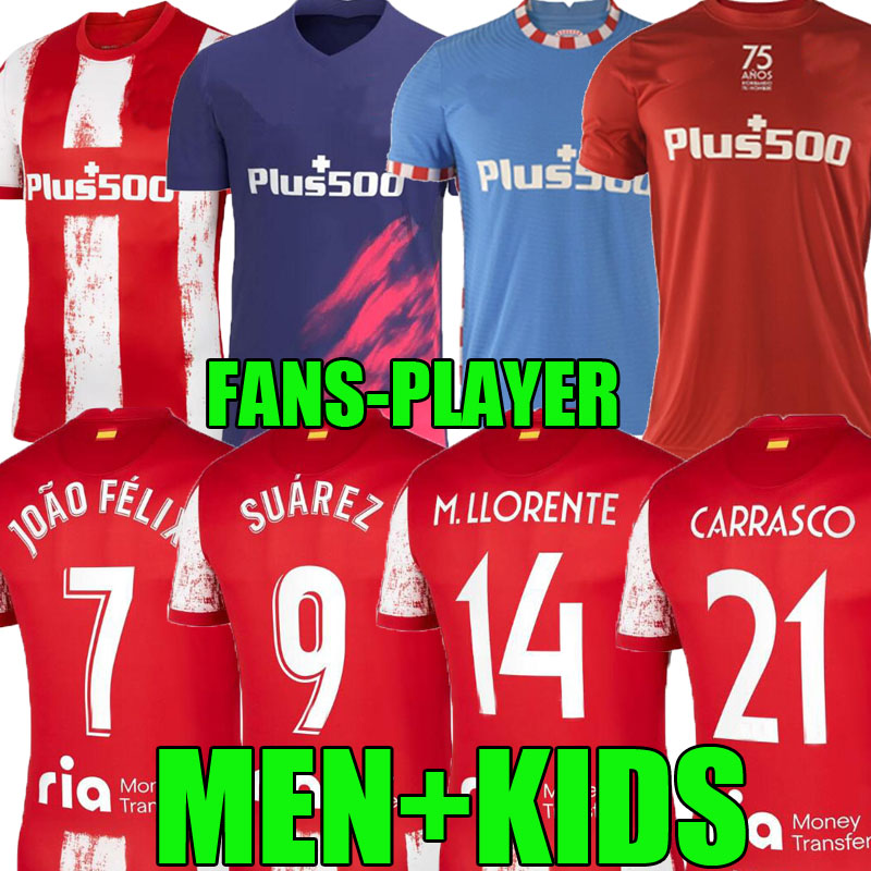21 22 Atletico Madrid Soccer Jerseys SUAREZ JOÃO FÉLIX 2021 2022 M. Llorente CORREA KOKE Camisetas third 4th CARRASCO men kids kit Football Shirt fans player version, Home+ sponsor
21 22 Atletico Madrid Soccer Jerseys SUAREZ JOÃO FÉLIX 2021 2022 M. Llorente CORREA KOKE Camisetas third 4th CARRASCO men kids kit Football Shirt fans player version, Home+ sponsor