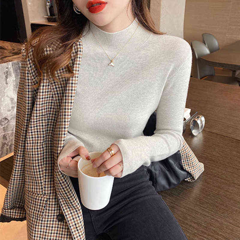 Fashion Women's Knitted Sweater Solid Tops Half High Collar Winter Womens Sweaters Pullover Woman Basic Female Top Clothing 211109
