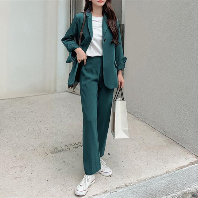 Autumn Women Blazer Pants Suit OL Elegant Work Wear Casual Long Sleeve Blazers + Suits 2 Piece Sets 210421