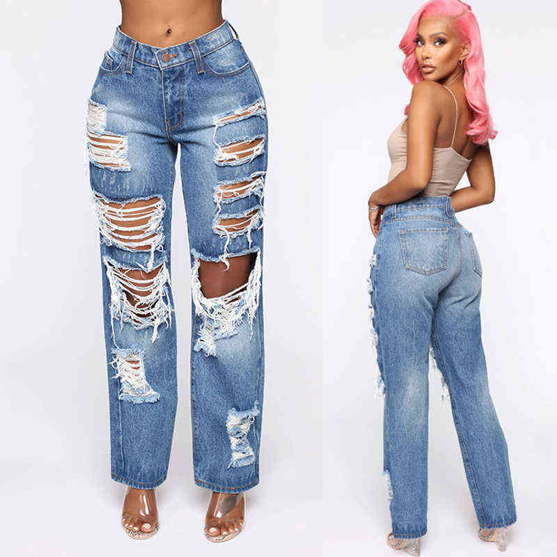 Pants Female Women's Jeans Large Size Boyfriend Jean Women y2k High Waist Mom Ripped Stright Trousers 6236 211129