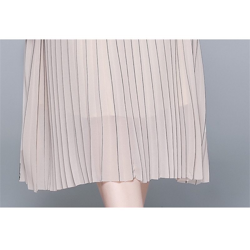 Arrival Fashion Stripes Sping Dress Women Chiffon Long Sleeve Vintage Slim Pleated Dresses Vestidos With Belt 210520