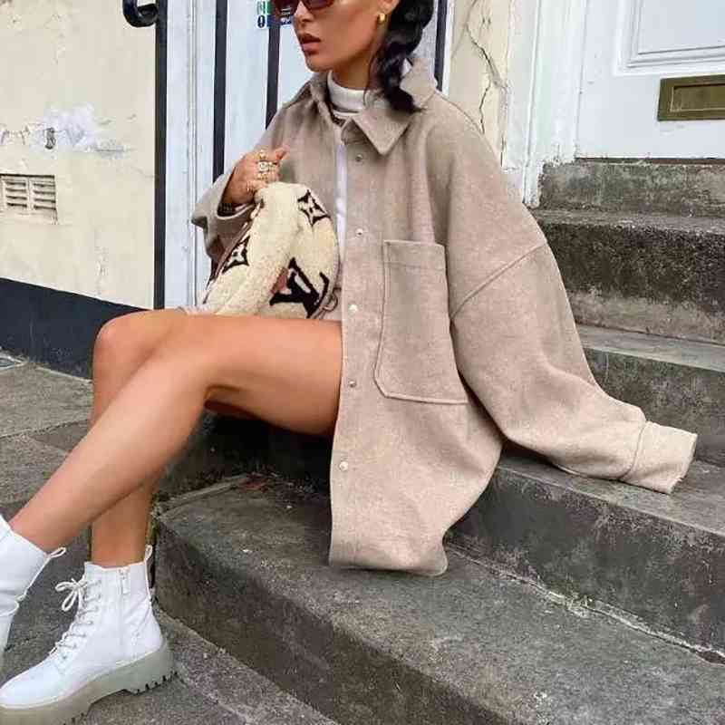 Vintage Women Camel Woolen Jackets Spring-Autumn Fashion Ladies Elegant Loose Long Coats Streetwear Girls Chic Outwear 210430