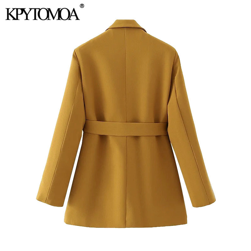 Women Fashion With Belt Single Breasted Blazer Coat Long Sleeve Pockets Female Outerwear Chic Tops 210420