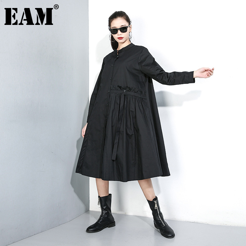 eam women black ruffles big size midi dress new stand collar long sleeve loose fit fashion tide spring autumn 2021 1k440, Black;gray
eam women black ruffles big size midi dress new stand collar long sleeve loose fit fashion tide spring autumn 2021 1k440, Black;gray