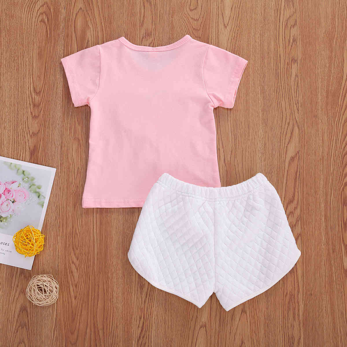 1-5Y Summer Toddler Child Kids Girls Clothes Sets Pearl Heart Print T-shirts Bandage Shorts Outfits Costumes 210515