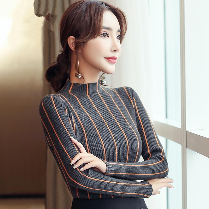 Women's Sweaters 2021 Autumn Winter Long-sleeved Half-high Collar Vertical Stripes Slim-fitting Sweater Bottoming Pullover
Women's Sweaters 2021 Autumn Winter Long-sleeved Half-high Collar Vertical Stripes Slim-fitting Sweater Bottoming Pullover