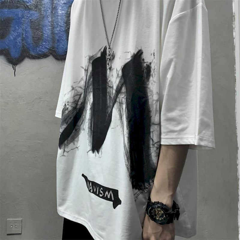 Dark wind super high street splash ink printing, old decadent sense of loose large size short-sleeved t-shirt for men women 210526