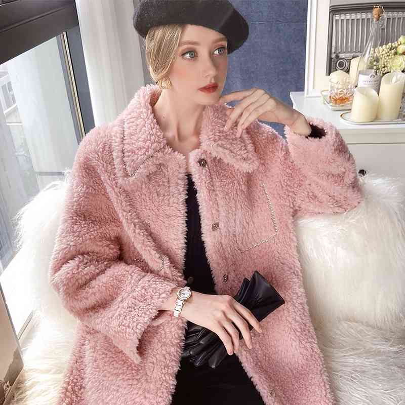 Dabuwawa Elegant Women Sheep Wool Fur Coat Winter Soft Female Jacket Coat Long Sleeve Casual Thick Outwear Ladies DT1DFR017 210520