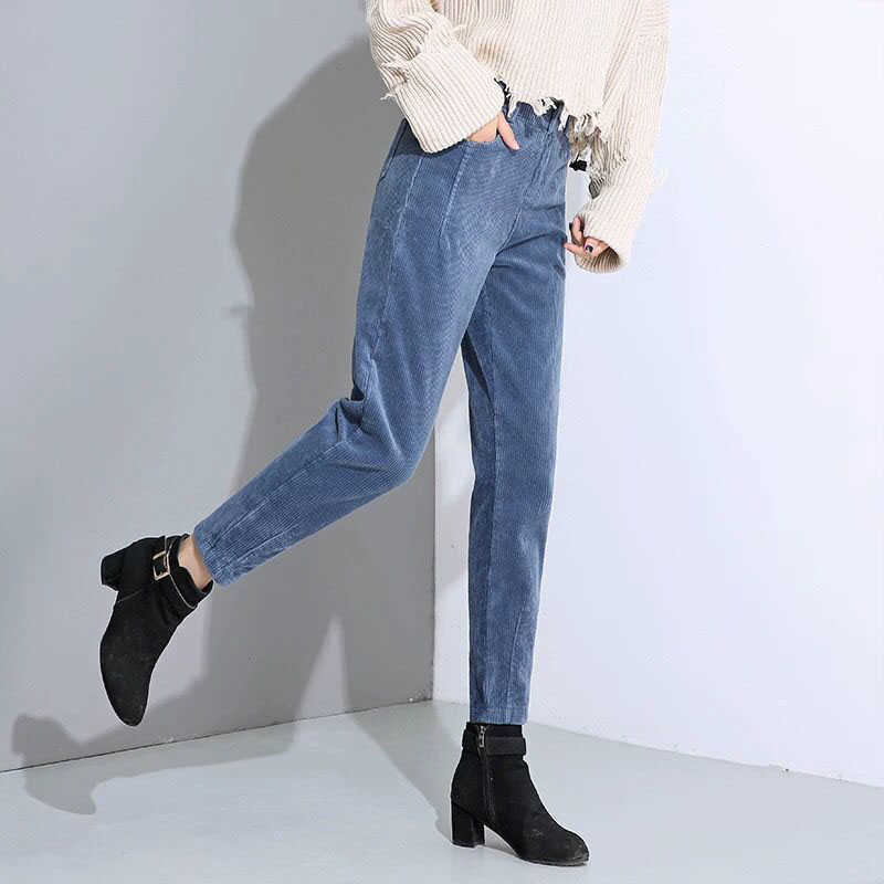 Lucyever Autumn Winter Casual Warm Pants Women Elegant Corduroy Harem Female Vintage Brown Button High Waist Trousers 211119