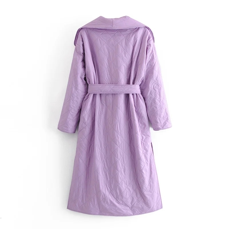 Simple And Elegant Temperament Large Lapel Diamond Lattice Mid-Length Bow Tie Belt French Bathrobe Cotton Coat Winter Jacke 210521