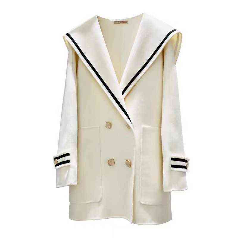 Sister Fara Autumn Sailor Collar Blazer Long Sleeve Jacket Women Double Breasted Winter Thicken Warm Coat Loose Blazers 211122