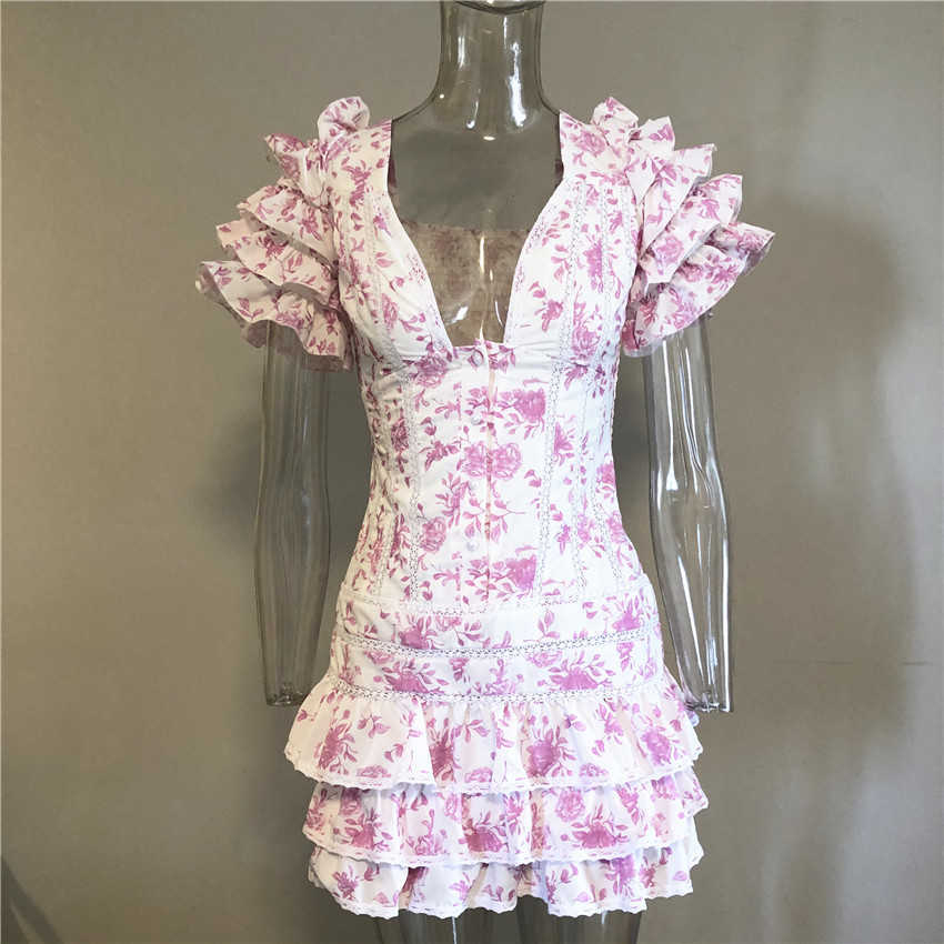 High Quality Ruffle Light Blue Women Mini Dress 210630