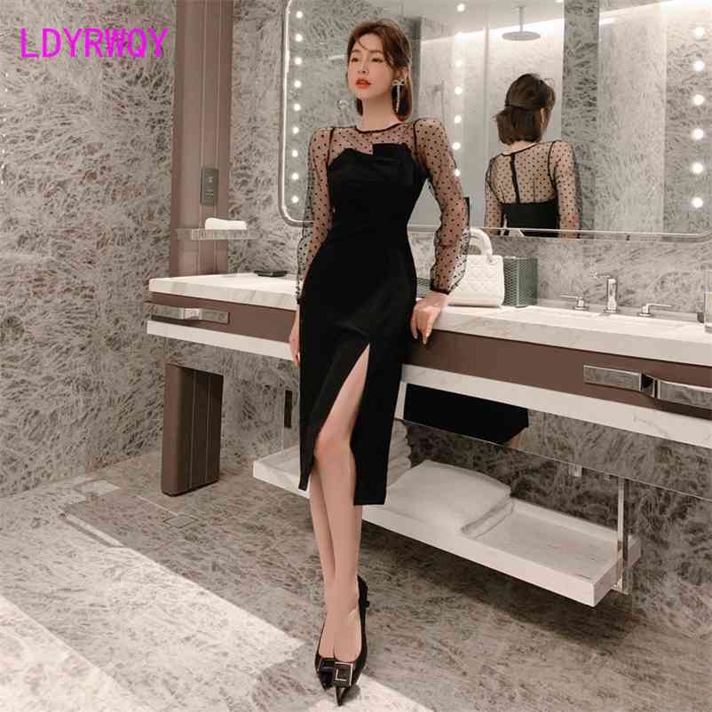 Dress autumn women' sexy Polka Dot mesh stitching slim dress Office Lady Sheath Knee-Length Polyester 210603, Black
Dress autumn women' sexy Polka Dot mesh stitching slim dress Office Lady Sheath Knee-Length Polyester 210603, Black
