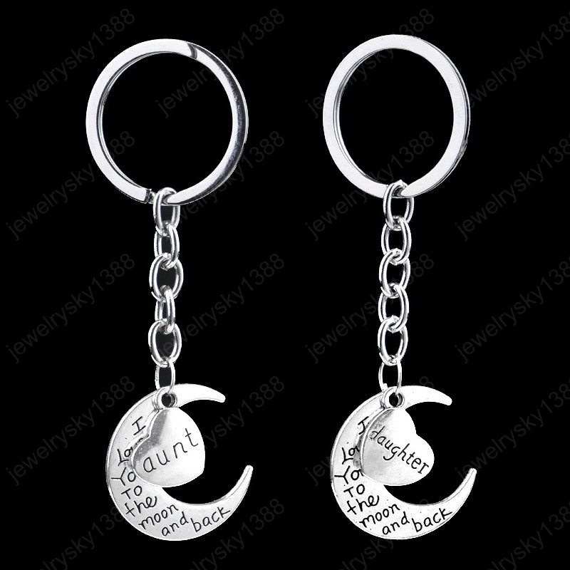 Fashion The Family Member Moon Letters Keychains Dad Mom Sister Brother Keychain Key Ring For Gift Ornaments