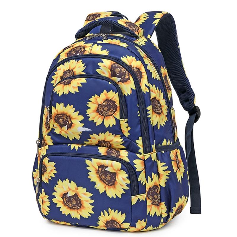 Sunflower Print Laptop Backpack With Reflective Strip Floral Girls Bookbags Women Casual Daypack Lightweight School Bag College