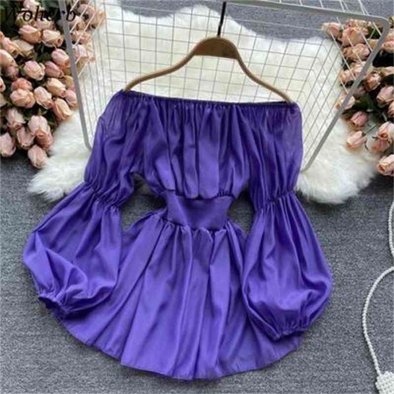 Off Shoulder Top Summer Chic Chiffon Blouse Puff Sleeve Shirt Korean Women Blusas Vintage Blouses Clothes 210519