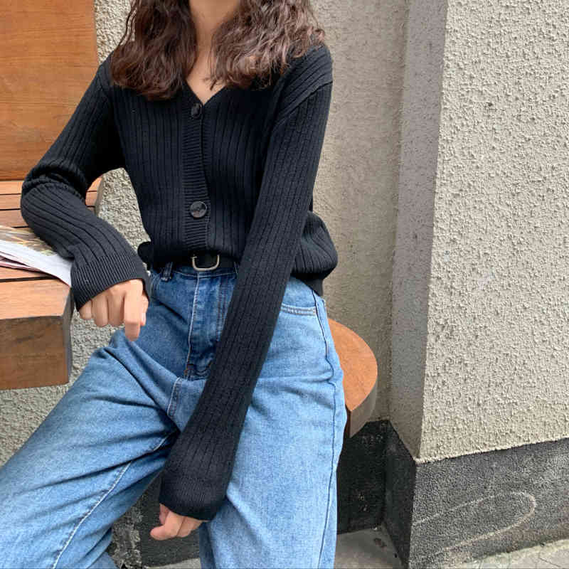 Lucyever Autumn Sexy V Neck Button Stripe Cardigans Women Korean Single-breasted Sweaters Woman Loose Casual Knitted Tops Female 210521wtt