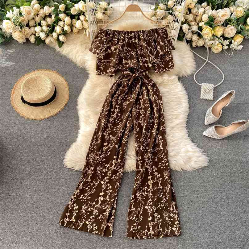Women Jumpsuit Rompers Summer Casual Floral Print Off Shoulder Ruffles Lace-up Sashes Wide Leg Holidays Loose Jumpsuits 210603, Apricot
Women Jumpsuit Rompers Summer Casual Floral Print Off Shoulder Ruffles Lace-up Sashes Wide Leg Holidays Loose Jumpsuits 210603, Apricot