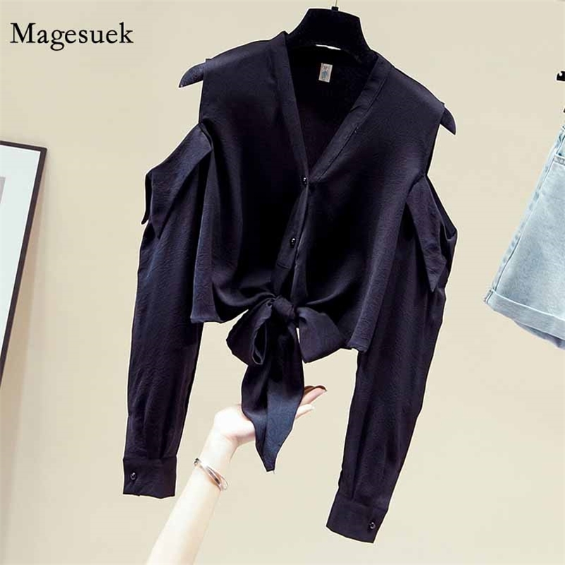 Solid Black Off-shoulder Blouse Women Autumn Long Sleeve Chiffon Shirt Lace-up Waist Tops Bow Tie Cardigan Shirts 11593 210518 
Solid Black Off-shoulder Blouse Women Autumn Long Sleeve Chiffon Shirt Lace-up Waist Tops Bow Tie Cardigan Shirts 11593 210518