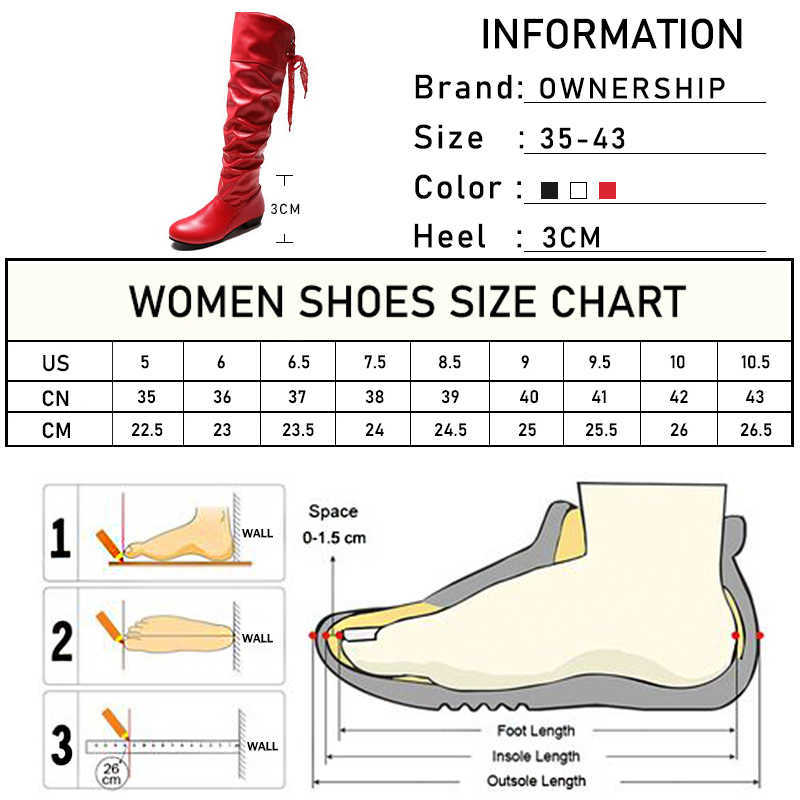Woman Knee High Boots Red Black White Tall Boots Woman Pleated Low Heel Casual Leather Autunm Winter Female Long Shoe Women Y0905