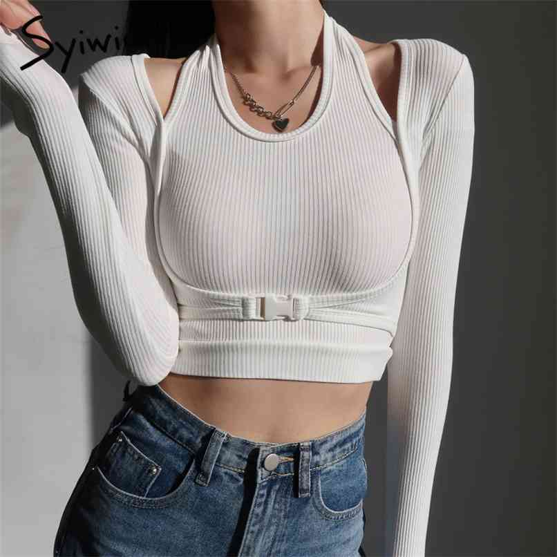 2 Pieces Set Women Sexy Tops Kintted Long Sleeve Crop Top T Shirt Halter Woman Tshirts Black White Elastic Slim Tees 210607
2 Pieces Set Women Sexy Tops Kintted Long Sleeve Crop Top T Shirt Halter Woman Tshirts Black White Elastic Slim Tees 210607