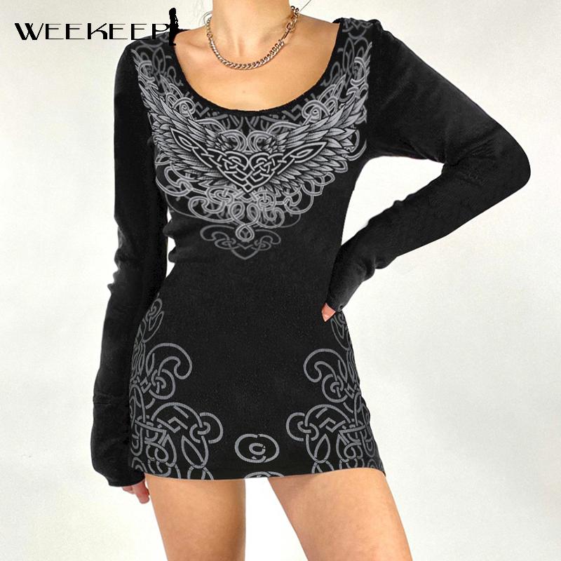 Casual Dresses Weekeep Vintage Wing Print Knitted Mini Dress Women Long Sleeve Bodycon Autumn Harajuku Grunge 2000s Outfits Streetwear, Black
Casual Dresses Weekeep Vintage Wing Print Knitted Mini Dress Women Long Sleeve Bodycon Autumn Harajuku Grunge 2000s Outfits Streetwear, Black