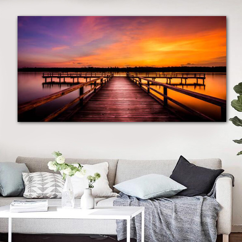 Modern Large Size Landscape Poster Wall Art Canvas Painting Sunset Beach Picture For Living Room Bedroom Decoration