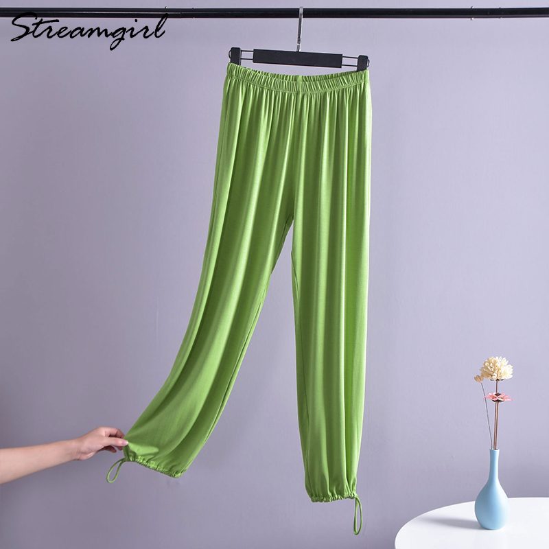 Womens Casual Pants Loose Sweatpants Women Solid Spring Modal Joggers Lace Up Summer Loose Pants Women Trousers High Waisted 210421