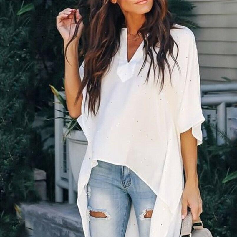 fashion women shirts short sleeve irregular long blouses ladies summer casual v neck loose solid blouse, White
fashion women shirts short sleeve irregular long blouses ladies summer casual v neck loose solid blouse, White