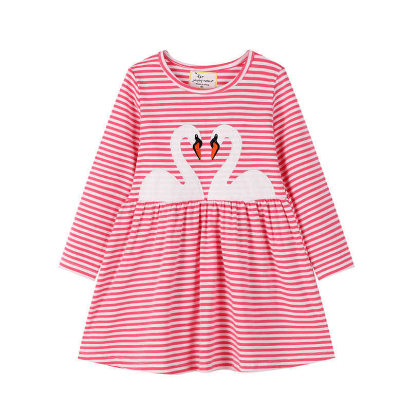 Jumping Meters Long Sleeve Princess Stripe Dresses Animals Applique Autumn Spring Kids Girls 210529