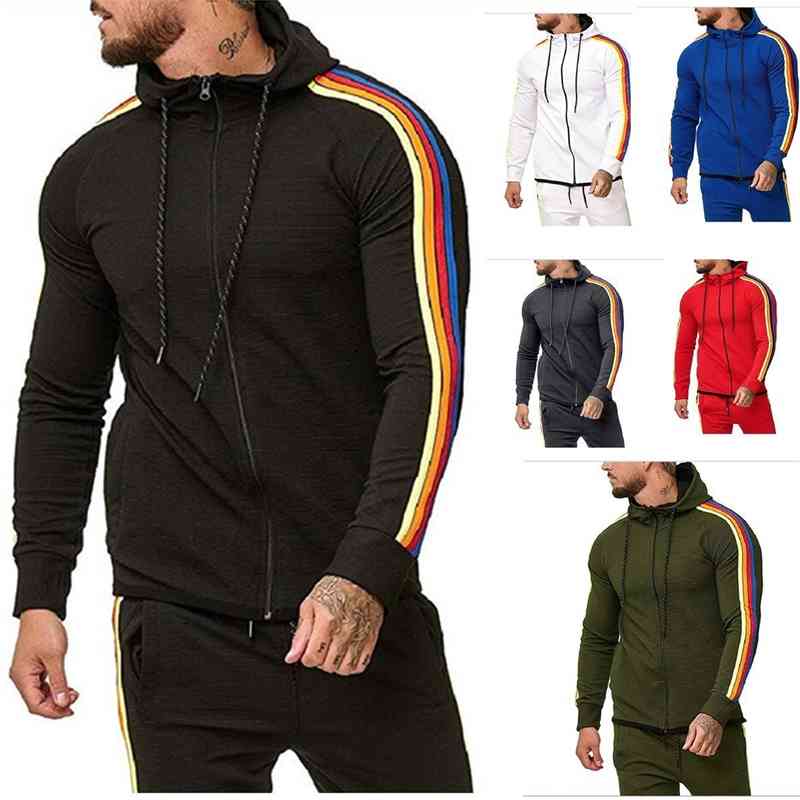 Autumn and winter new multicolor Pinstripe sweater men's ribbon fashion zipper cardigan Hooded Sweater, White
Autumn and winter new multicolor Pinstripe sweater men's ribbon fashion zipper cardigan Hooded Sweater, White