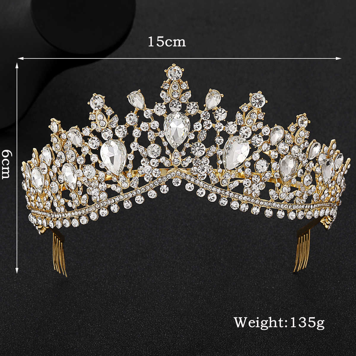 Baroque Rose Gold Pink Crystal Bridal Tiara Crown With Comb Pageant Prom Veil Headband Wedding Hair Accessories 211006