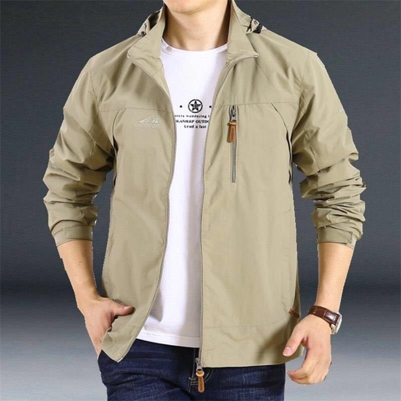 5XL 4XL Detachable cap thin Jacket Men Autumn Windbreaker Pilot Coat Army Men's Bomber Jackets Jacket Male Clothes 210818