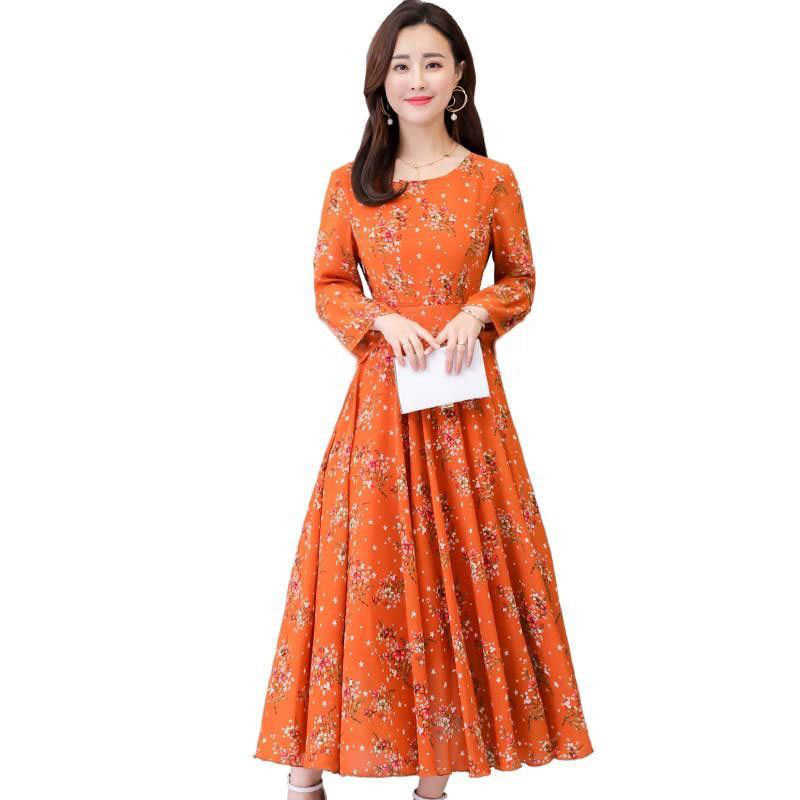 Dres Plus Size 3XL Elegant Floral Print Boho Maxi es for Slim Waist Long Sleeve Big Swing Beach DF2555 210609