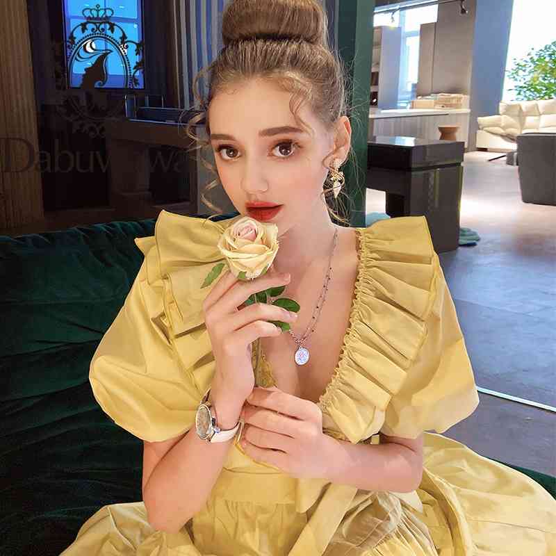 Dabuwawa Exclusive Sweet Yellow Ruffle V-Neck Dress Women Sash Puff Sleeve Elegant Pleated A-Line Dress Ladies DO1BDR005 210520
Dabuwawa Exclusive Sweet Yellow Ruffle V-Neck Dress Women Sash Puff Sleeve Elegant Pleated A-Line Dress Ladies DO1BDR005 210520