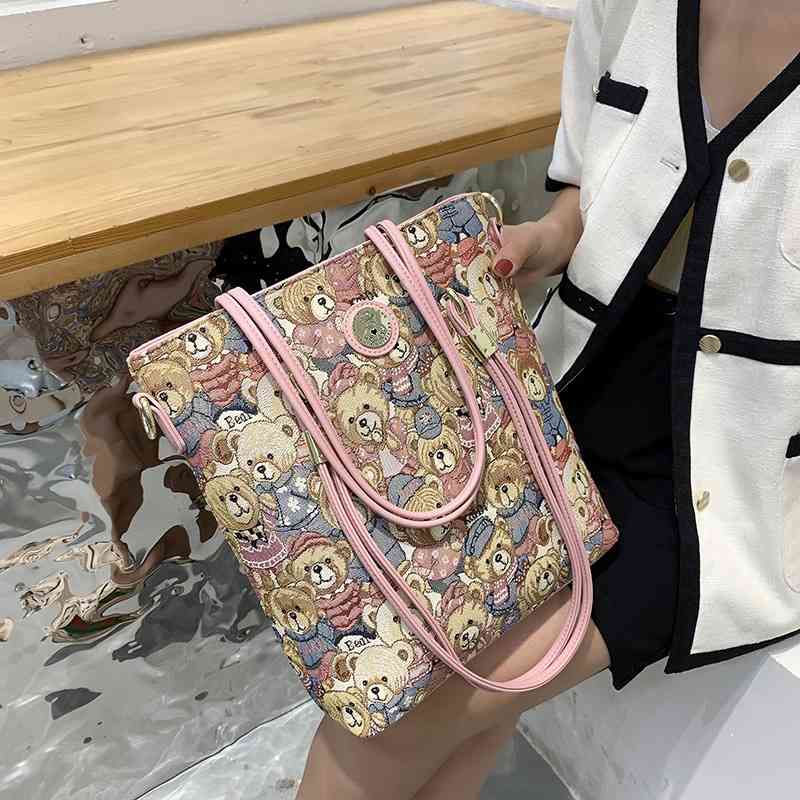 Shopping fashion women's Katie canvas three-dimensional embroidery bear portable one shoulder big stomach King bag, Brown
Shopping fashion women's Katie canvas three-dimensional embroidery bear portable one shoulder big stomach King bag, Brown