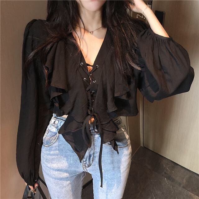 Wonder Bandage Chiffon Blouse Women Long Sleeve Elegant Korean Hajaruku Casual Loose White Autumn Top 210510