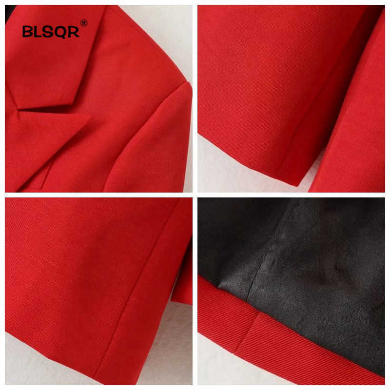 BLSQR Women Red Suit Blazer Spring Fashion Jacket Double Breasted Pocket Blazers Jackets Work Office Business 210930