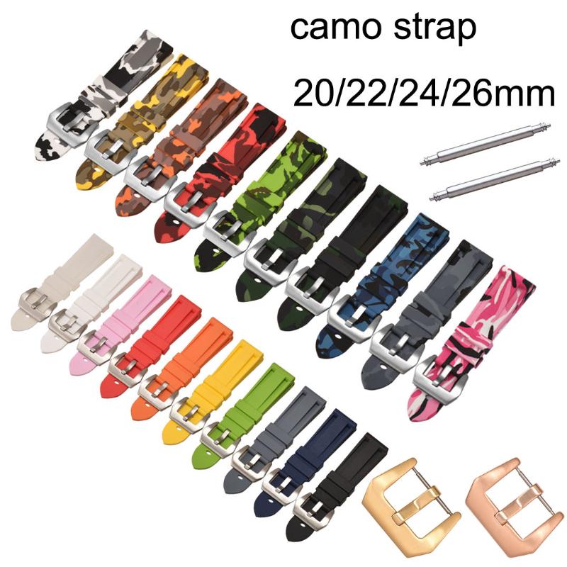 Watch Bands Camo Silicone Band 20 22mm 24 26mm Replacement Strap Soft Sport Rubber Watchband Rose Gold Buckle Wrist Bracelet
Watch Bands Camo Silicone Band 20 22mm 24 26mm Replacement Strap Soft Sport Rubber Watchband Rose Gold Buckle Wrist Bracelet