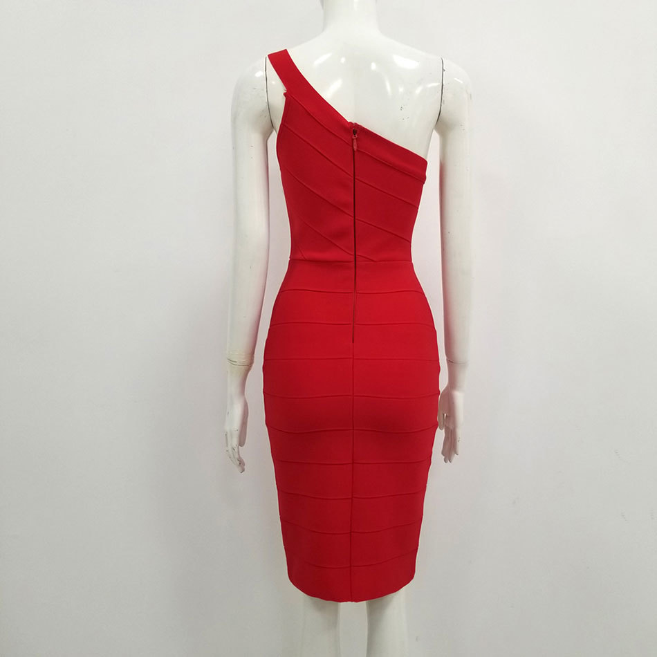 Free Women Red Bandage Dress Vestidos Sexy Sleeveless Halter Bodycon Knee Length Club Runway Party 210524