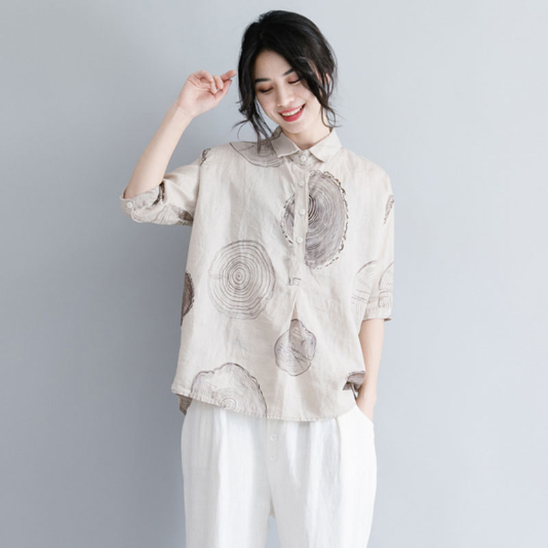 Summer Women Blouse Shirts Plus Size Paisley Print Cotton linen Vintage Tops Loose Casual Femme Large Clothing A9304 210512