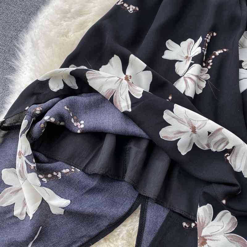 Sexy Spaghetti Strap Women Dress Vintage Floral Print Sleeveless Button Dresses Ladies High Waist Back Bandage Vestidos 210422