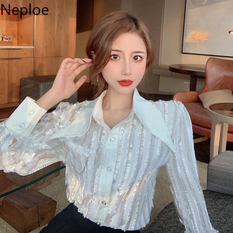 Neploe Fashion Black Lace Shirt Spring Clothes Blouses Women Chic Temperament Korean Blouse Tops Blusas Mujer De Moda 210422