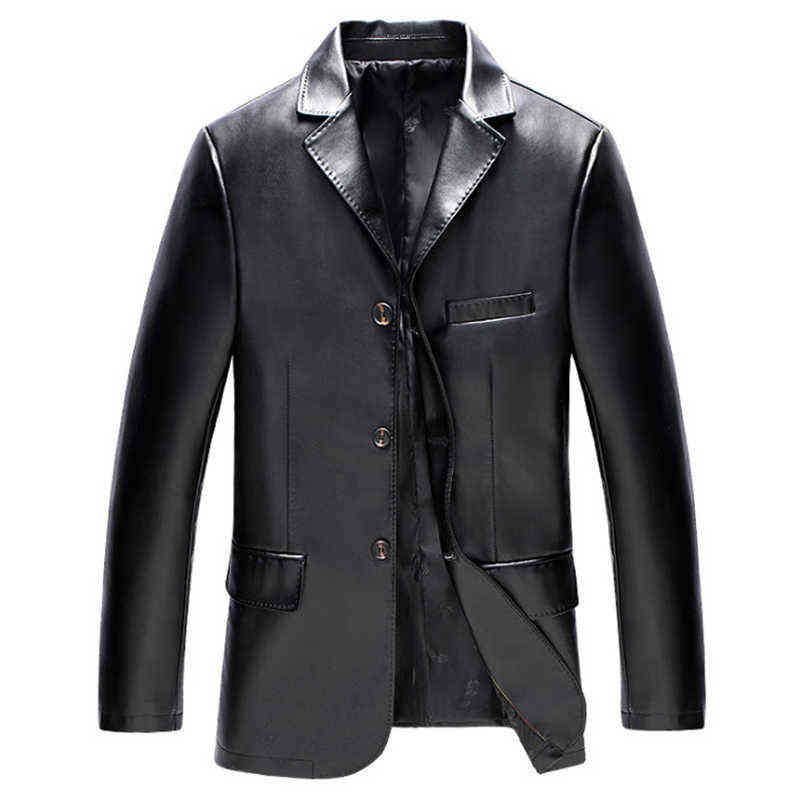 Spring Autumn Men's Leather Jacket Casual PU Blazer Jacket Male Single Breasted Slim Fit Mens Leather Jackets Coats Black Blue 211111