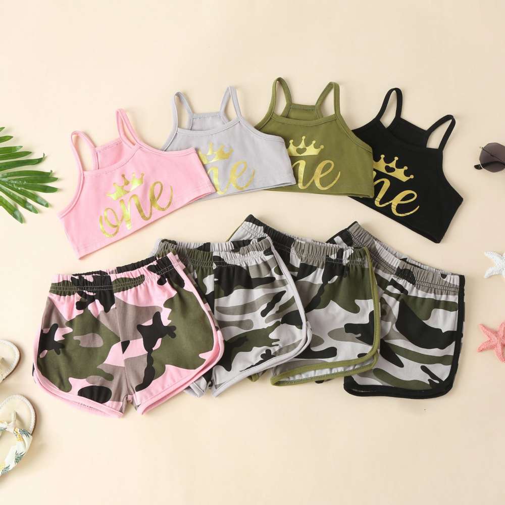 Boys and girls suits Summer children's printed fashion vest suspender camouflage shorts two piece set, White
Boys and girls suits Summer children's printed fashion vest suspender camouflage shorts two piece set, White