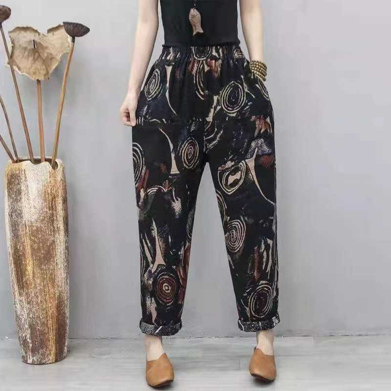 Summer Korean Style Women Loose Casual Elastic Waist Ankle-length Pants Vintga Print Cotton Linen Harem Pants W206 210608, 02
Summer Korean Style Women Loose Casual Elastic Waist Ankle-length Pants Vintga Print Cotton Linen Harem Pants W206 210608, 02