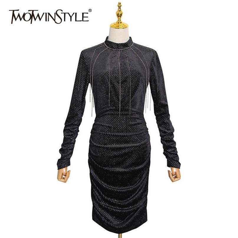 Metal Chains Black Dress For Women Stand Collar Long Sleeve High Waist Ruched Slim Dresses Female Fashion 210520
Metal Chains Black Dress For Women Stand Collar Long Sleeve High Waist Ruched Slim Dresses Female Fashion 210520