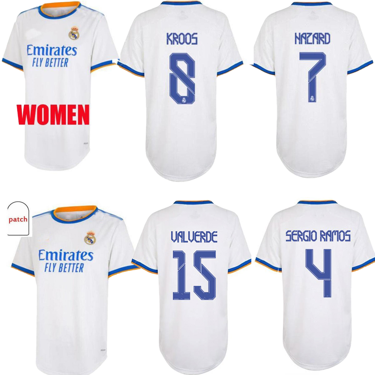 WOMEN soccer jerseys ladies camiseta 2021 2022 Real Madrid Maillots de football shirts grils 21 22 home away third fourth BENZEMA HAZARD SERGIO RAMOS KROOS uniforms, White 
WOMEN soccer jerseys ladies camiseta 2021 2022 Real Madrid Maillots de football shirts grils 21 22 home away third fourth BENZEMA HAZARD SERGIO RAMOS KROOS uniforms, White