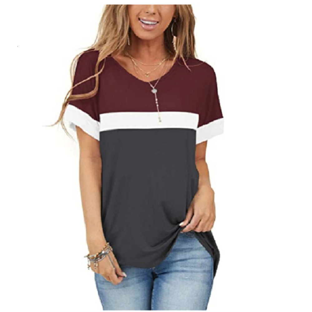 2021 women's new solid round neck short sleeve contrast stitching t-shirt, Black;gray
2021 women's new solid round neck short sleeve contrast stitching t-shirt, Black;gray