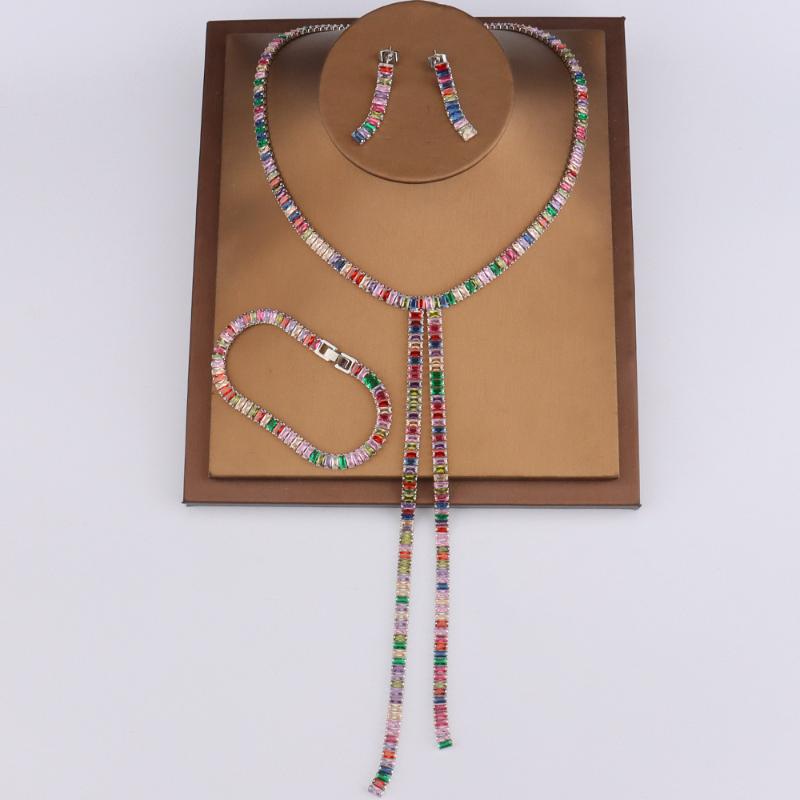 Earrings & Necklace Jewelry Sets Of Colorful Zircon Fashion Bracelet Strip Shape Wedding Engagement For Women Personalized Gifts, Silver
Earrings & Necklace Jewelry Sets Of Colorful Zircon Fashion Bracelet Strip Shape Wedding Engagement For Women Personalized Gifts, Silver